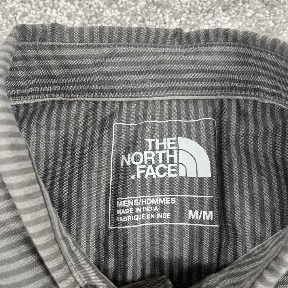 North Face Button Down Shirt Mens Medium Stripe Long Sleeve Outdoors‎ Gray
